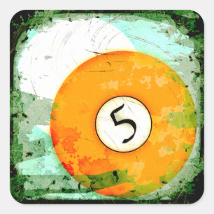 NUMMER VAN DE BILLIARDS BALL 5 VIERKANTE STICKER