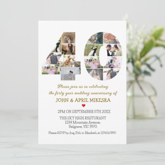 Nummer veertig aangepaste foto bruiloft Jubileum Kaart (Staand voorkant)