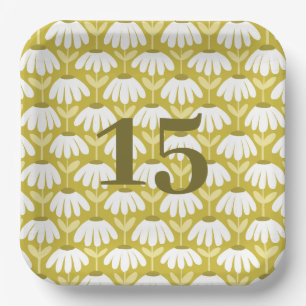 Nummer Verjaardag/Jubileum Olijf Vintage Bloemmoti Papieren Bordje