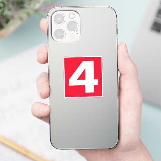 Nummer Vier Rood en Witte Sticker (Telefoon)