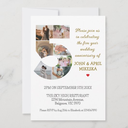Nummer Vijf Custom Photo Wedding Jubileum Kaart (Voorkant)