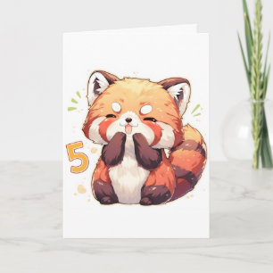 Nummer Vijf Rode Panda Anime Feestdagen Kaart