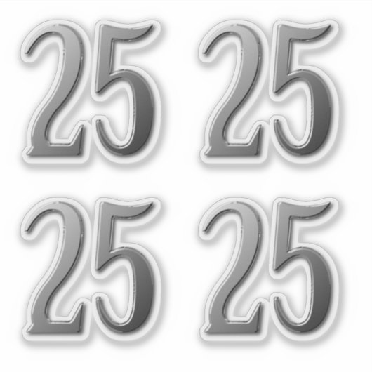 Nummer Vijfentwintig Zilver Afgeschuind Sticker (Voorkant)