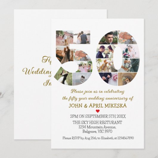 Nummer Vijftig Custom Photo Wedding Jubileum Kaart (Voorkant / Achterkant)