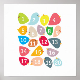 Nummer vogeltjes. Kinderkamer decor. Poster