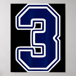 Nummer wit donkerblauw 3 sportteam fan poster