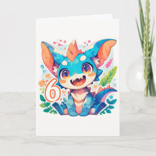 Nummer zes Schattig Anime Draak Feestdagen Kaart