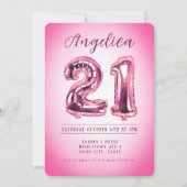 Nummerballonnen 21e Script Verjaardag Uitnodiging (Voorkant)