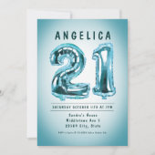 Nummerballonnen 21e verjaardag uitnodiging (Voorkant)