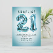 Nummerballonnen 21e verjaardag uitnodiging (Staand voorkant)