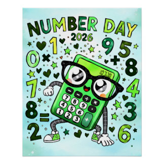 Nummerdag 2026 Groene Rekenmachine Wiskunde Ontwer Perfect Poster