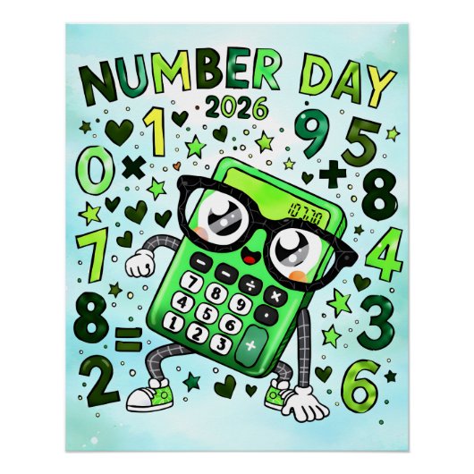 Nummerdag 2026 Groene Rekenmachine Wiskunde Ontwer Perfect Poster (Voorkant)