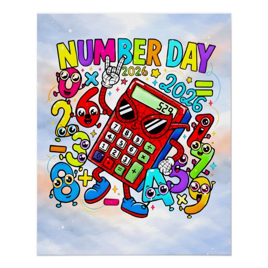 Nummerdag 2026 Leuke Wiskunde Sticker voor Kindere Perfect Poster (Voorkant)