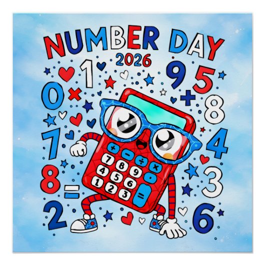 Nummerdag 2026 Roode Rekenmachine Wiskunde Ontwerp Perfect Poster (Voorkant)
