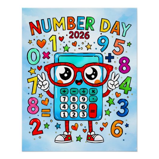 Nummerdag 2026 Schattige Rekenmachine Wiskunde Ont Perfect Poster (Voorkant)