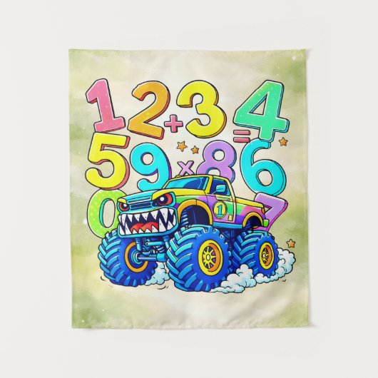Nummerdag Monstertruck Wiskunde Ontwerp Wandkleed (Voorkant)