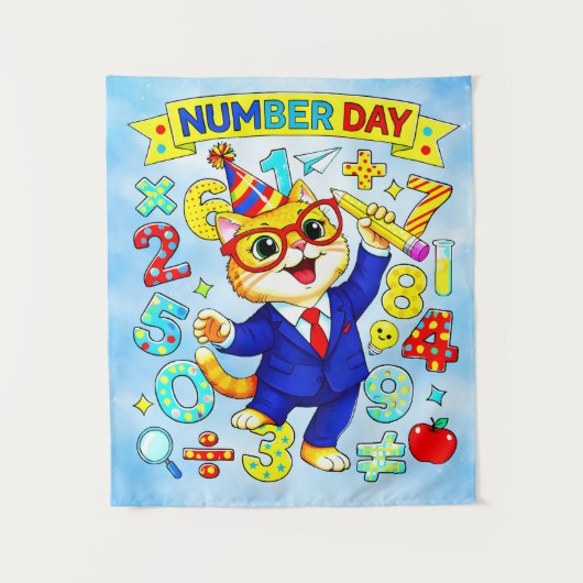 Nummerdag Slimme Kat Wiskunde Ontwerp voor Kindere Wandkleed (Voorkant)