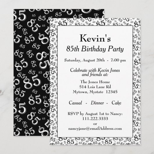 Nummerpatroon: 85-cool: Birthday Party Black/White Kaart (Voorkant / Achterkant)