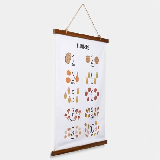 Nummers 1 - 10 in Herfst Esthetisch Kinder Educati Hangend Wandkleed (Gebogen)