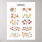 Nummers 1 - 10 in herfst esthetische kindereducati poster (Voorkant)
