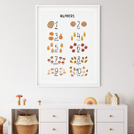 Nummers 1 - 10 in herfst esthetische kindereducati poster