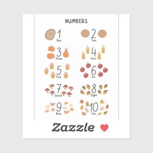 Nummers 1 - 10 in herfst esthetische kindereducati sticker (Vel)