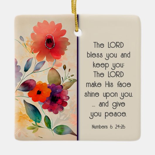 Nummers 6 24-26 Lord Bless You Floral Kerstmis Keramisch Ornament (Voorkant)