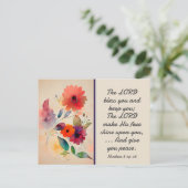 Nummers 6 24-26 Lord Bless You Floral Waterverf Briefkaart (Staand voorkant)