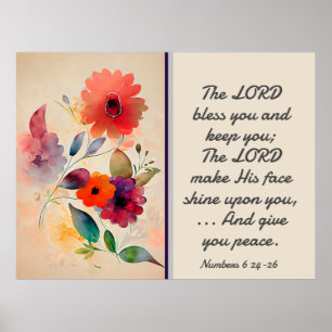 Nummers 6 24-26 Lord Bless You Floral Waterverf Poster