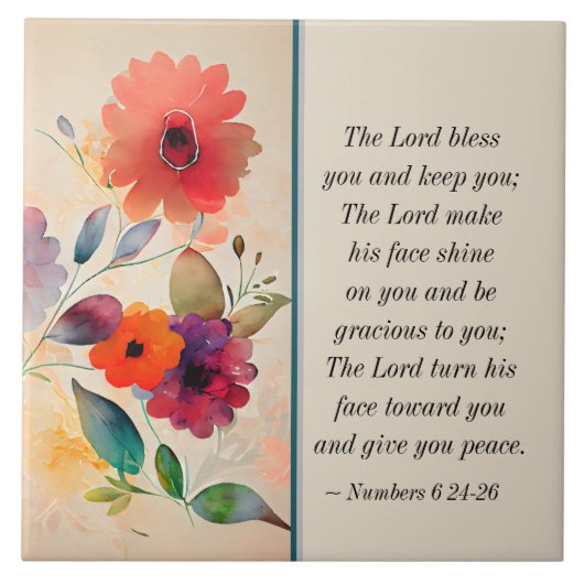Nummers 6 24-26 Lord Bless You Floral Waterverf Tegeltje (Voorkant)