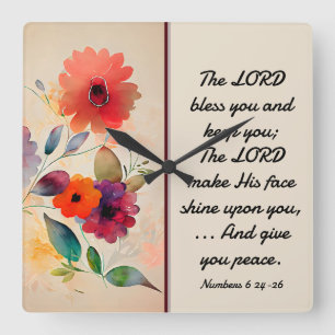 Nummers 6 24-26 Lord Bless You Floral Waterverf Vierkante Klok