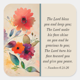 Nummers 6 24-26 Lord Bless You Floral Waterverf Vierkante Sticker