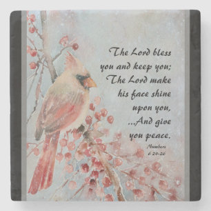 Nummers 6 24-26 Lord Bless You Red Bird Berries Stenen Onderzetter