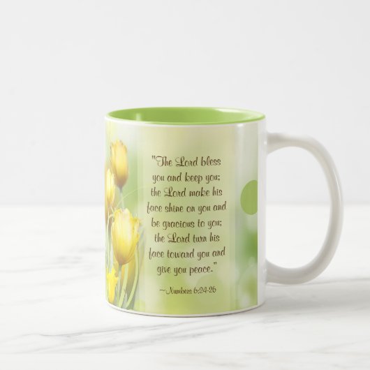 Nummers 6:24-26, Lord's Blessing, Yellow Tulips Tweekleurige Koffiemok (Rechts)