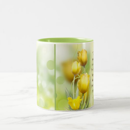 Nummers 6:24-26, Lord's Blessing, Yellow Tulips Tweekleurige Koffiemok (Center)