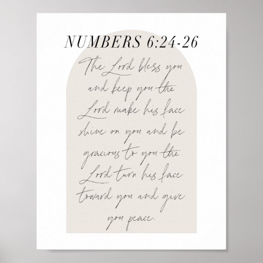 Nummers 6:24-26 Minimale Boho Beige Arch Script Poster (Voorkant)