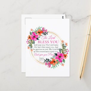Nummers 6:24-26 Roze Bloemenkrans Christelijk Briefkaart