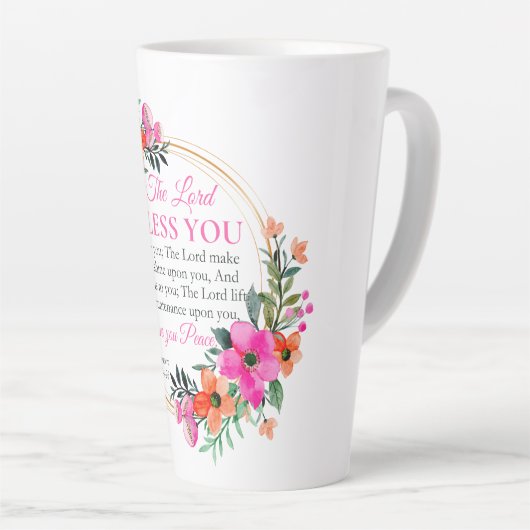 Nummers 6:24-26 Roze Bloemenkrans Christelijk Latte Mok (Rechterhoek)