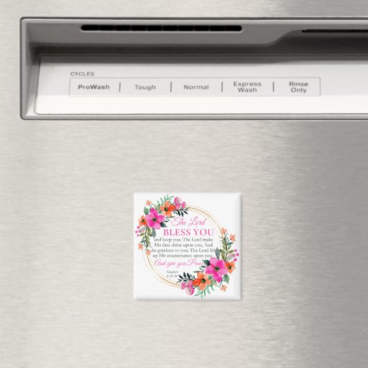 Nummers 6:24-26 Roze Bloemenkrans Christelijk Magneet (Insitu (Vaatwasser))