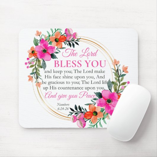 Nummers 6:24-26 Roze Bloemenkrans Christelijk Muismat (Met muis)