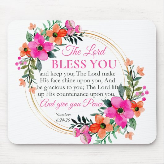 Nummers 6:24-26 Roze Bloemenkrans Christelijk Muismat (Voorkant)