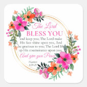 Nummers 6:24-26 Roze Bloemenkrans Christelijk Vierkante Sticker (Voorkant)