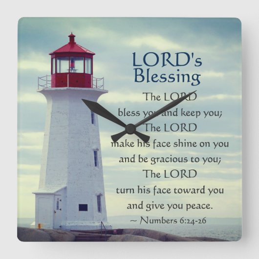 Nummers 6 24-26 The Lord Bless You, Lighthouse Vierkante Klok (Voorkant)
