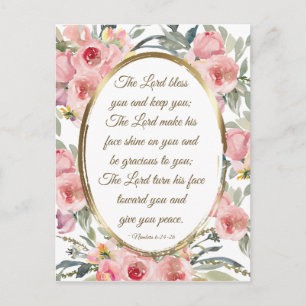 Nummers 6:24-26 The Lord Bless You Roze Floral Briefkaart