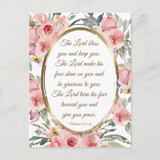 Nummers 6:24-26 The Lord Bless You Roze Floral Briefkaart (Voorkant)