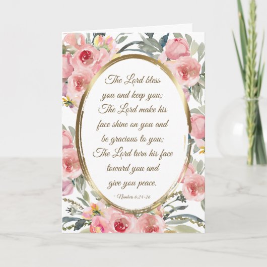 Nummers 6:24-26 The Lord Bless You Roze Floral Kaart (Voorkant)