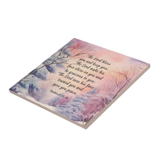 Nummers 6 Heer zegene u Bijbel Verse Winter Pine Tegeltje (Zijkant)