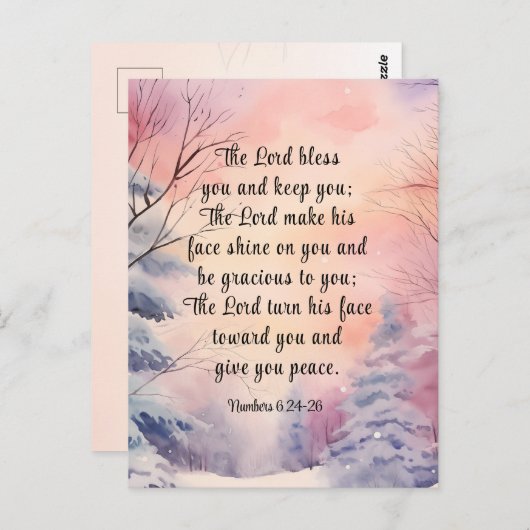 Nummers 6 Heer zegene u Bijbel Verse Winter Scène Briefkaart (Voorkant / Achterkant)