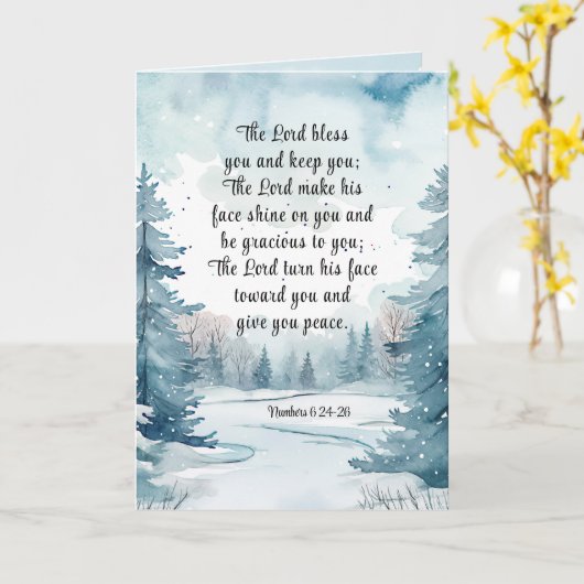 Nummers 6 Heer zegene u Bijbel Verse Winter Scène Kaart (Gele Bloem)