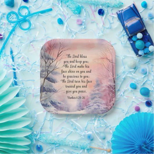 Nummers 6 Heer zegene u Bijbel Verse Winter Scène Papieren Bordje (Feest)